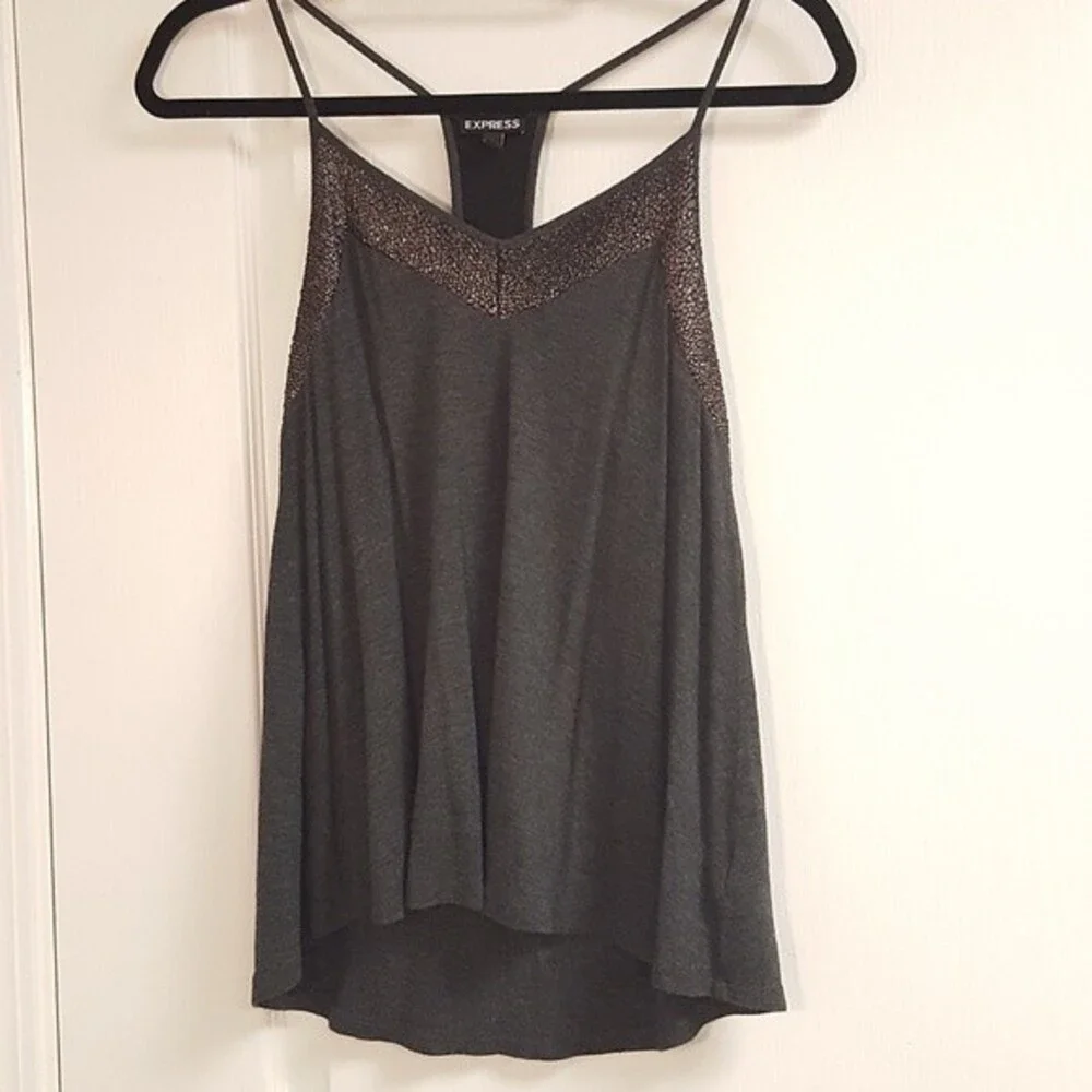 Express Gray Metallic Racer Back Tank - Picture 1 of 5